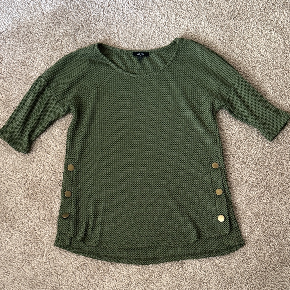 Green Knit Top with Button Accents
